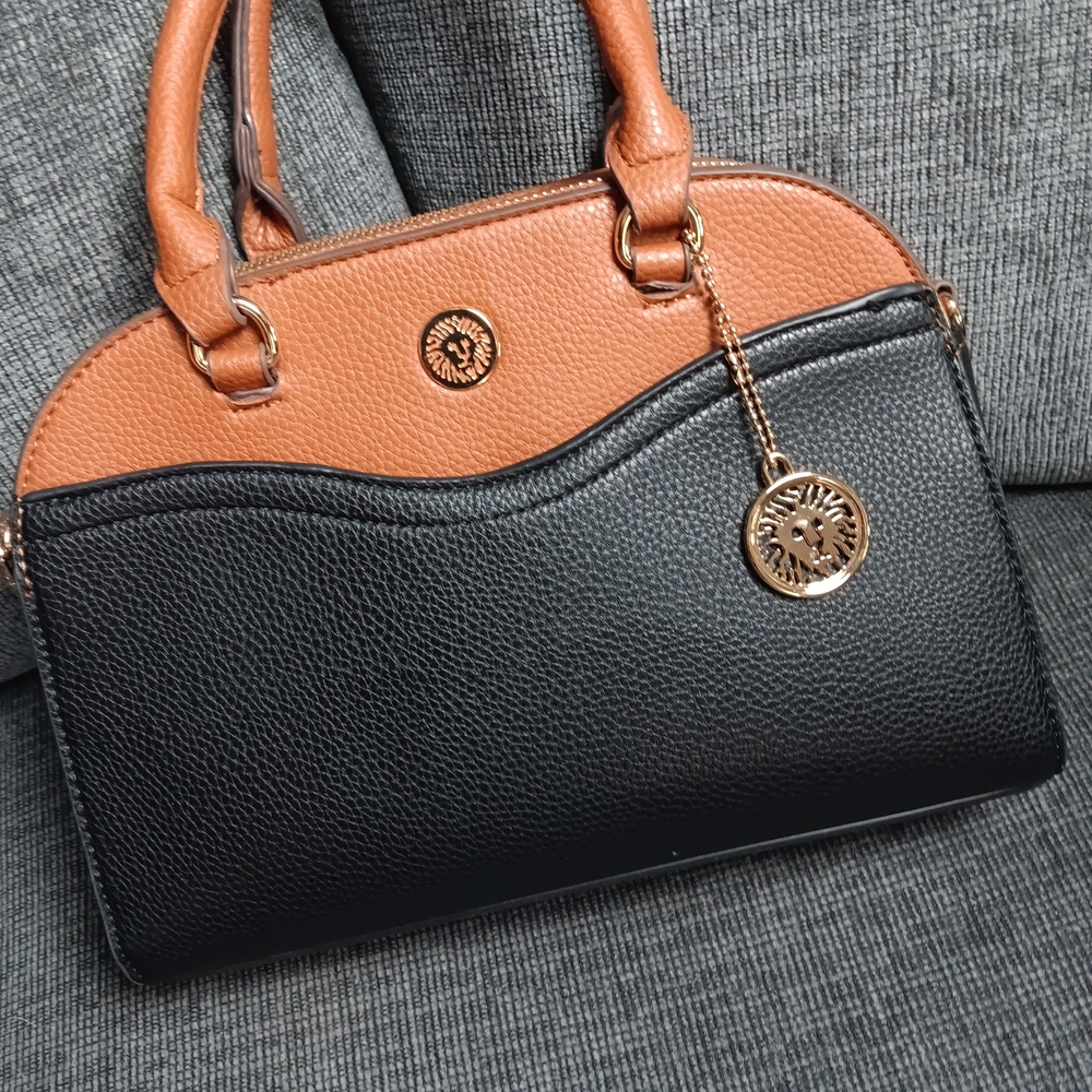Anne Klein Black and Tan Tote with Gold Hardware